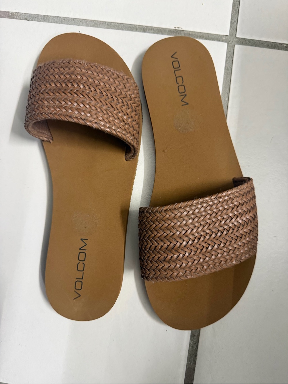 Volcom Woven Tan Slide Sandals